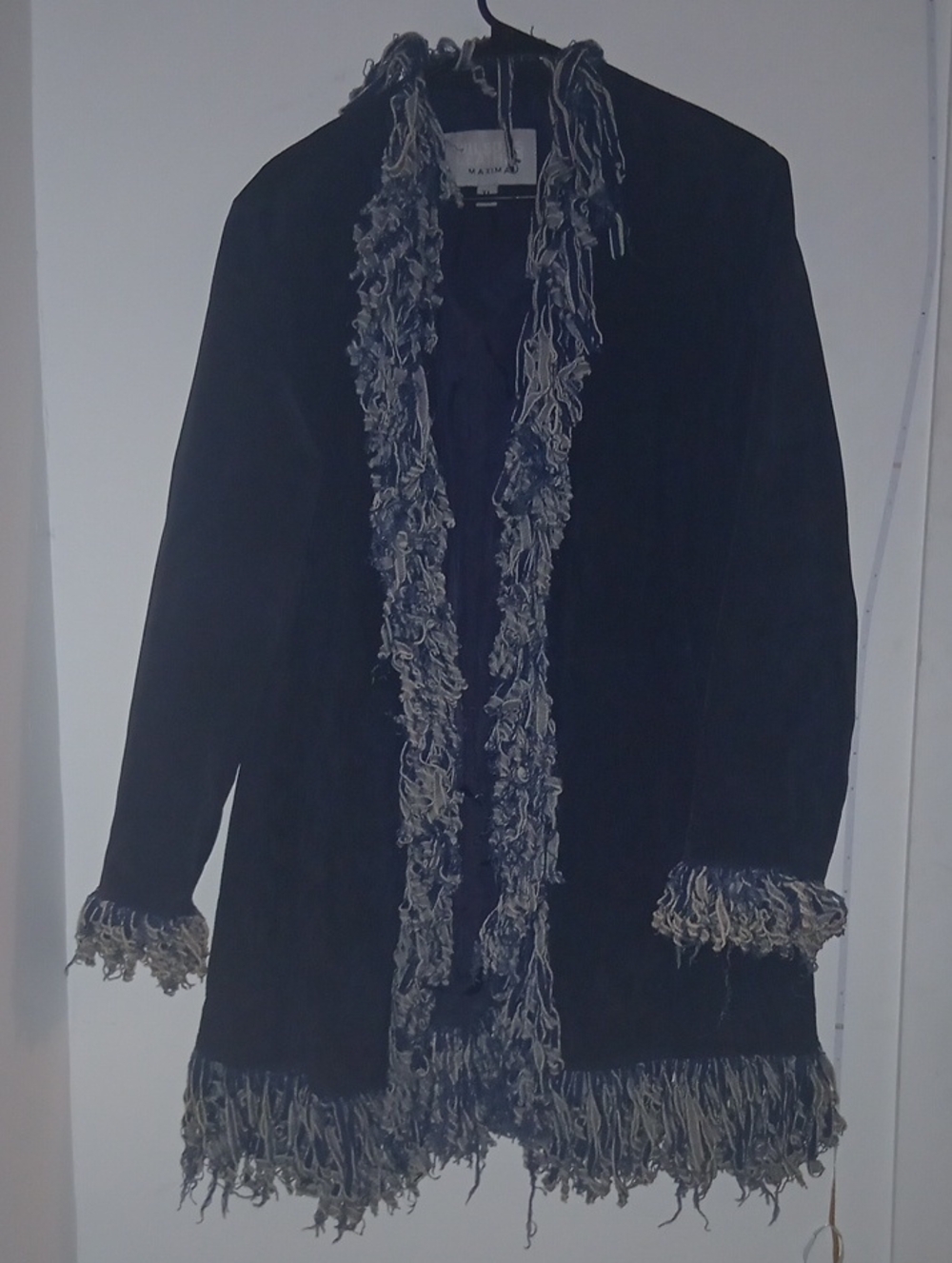 Wilsons Leather Maxima Vintage MidnightBlue Suede Penny Lane Jacket Embroidered